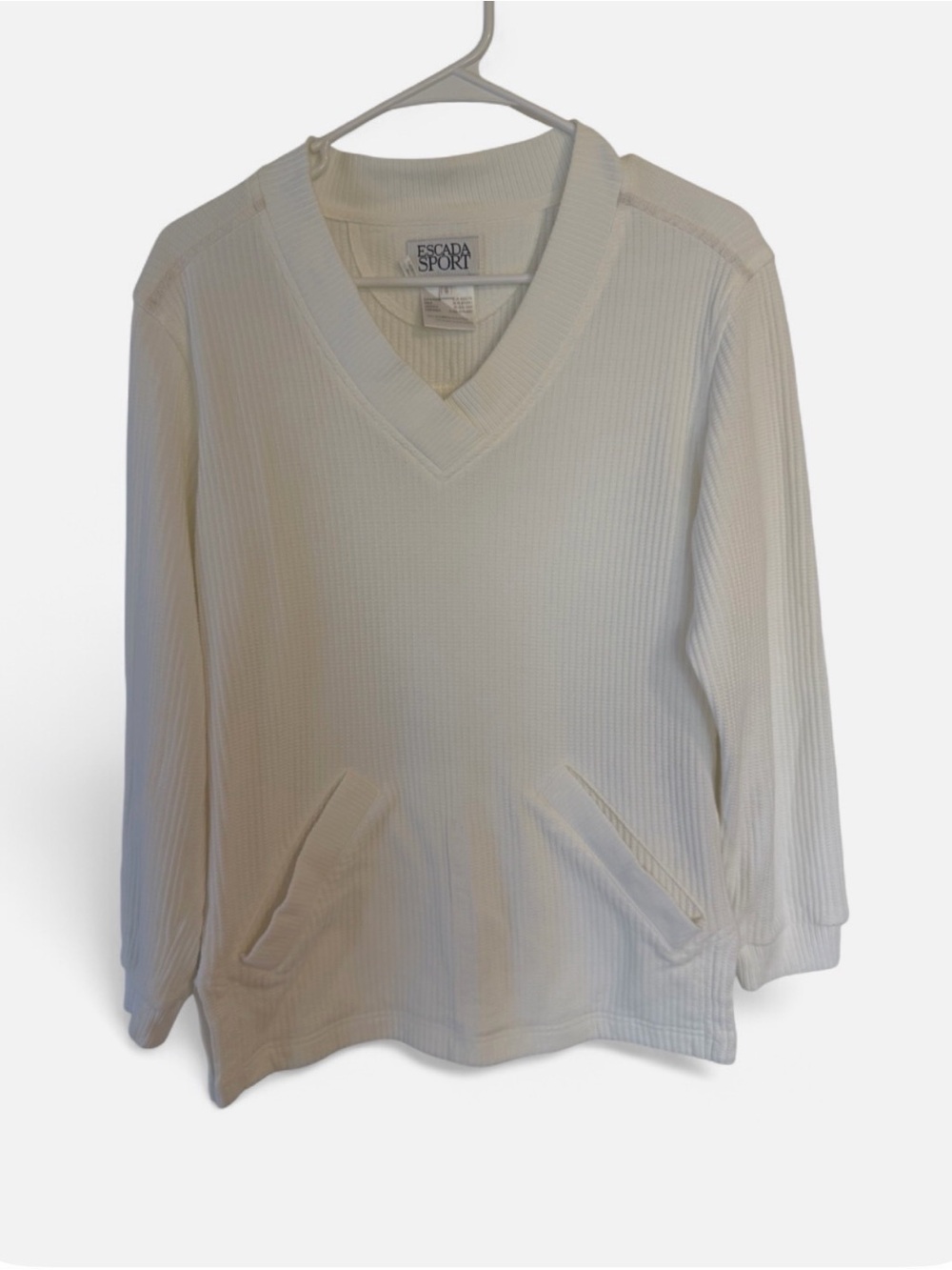 Escada Sport White 100% Cotton V Neck Pullover Sweater S